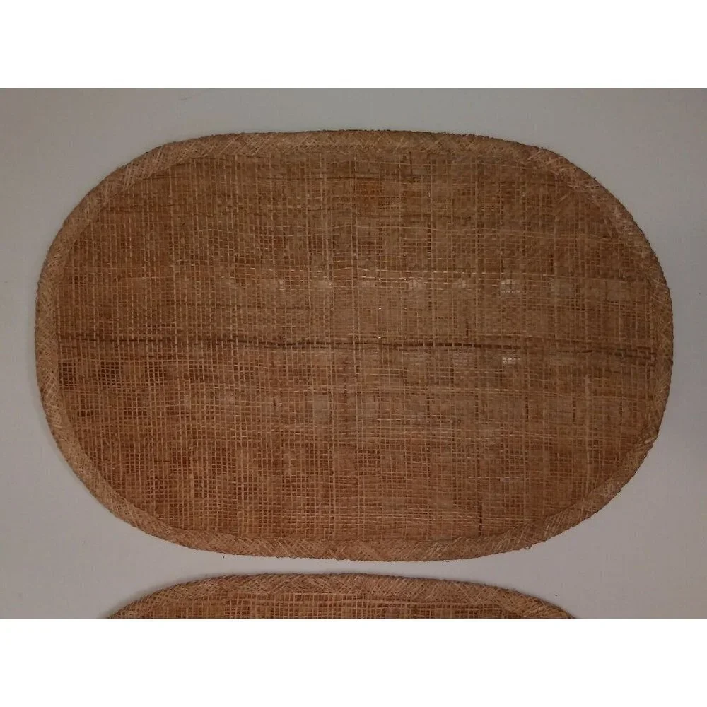 set of 2 PLACEMATS wicker Rattan WOVEN straw NWOT VINTAGE 19”x13” brown tan